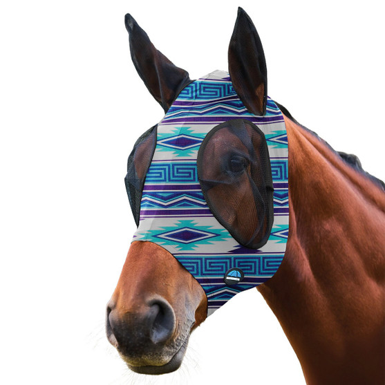 WeatherBeeta ComFiTec Deluxe Stretch Fly Mask With Ears Purple Navajo
