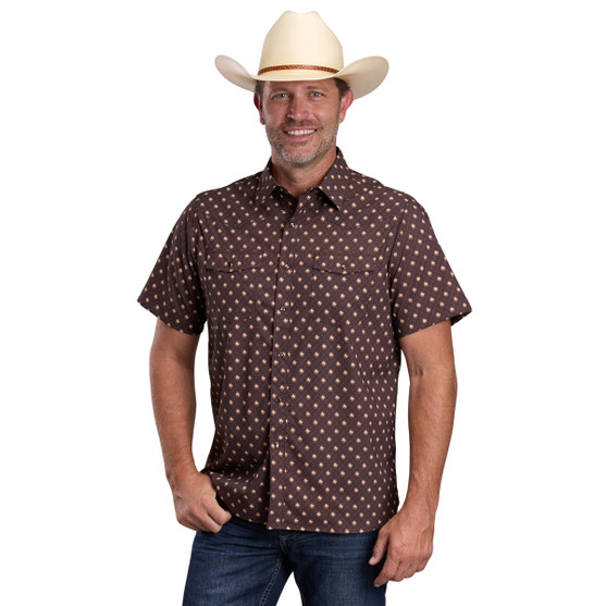 Men's Roper Active Brown Print SS Shirt FRONT