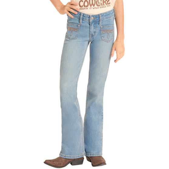 Girls Rock & Roll Denim Patch Pocket Jeans FRONT