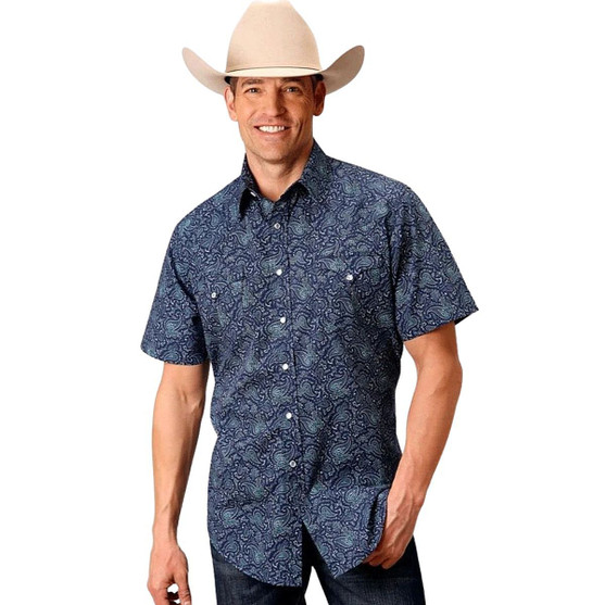 Men's Roper Navy Paisley SS Shirt