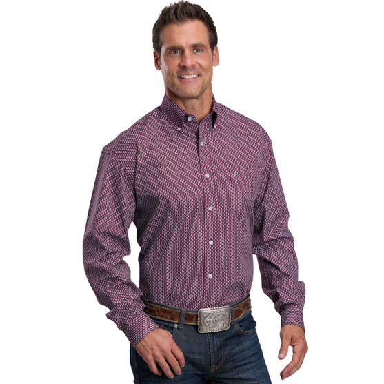 Men's Stetson Wine Diamond Print LS Snap Shirt FRONT