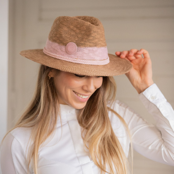 Pénélope Beige & Pink Raffia Hat SIDE