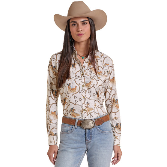 Rock & Roll Denim TEK Western Horse Print LS Shirt FRONT