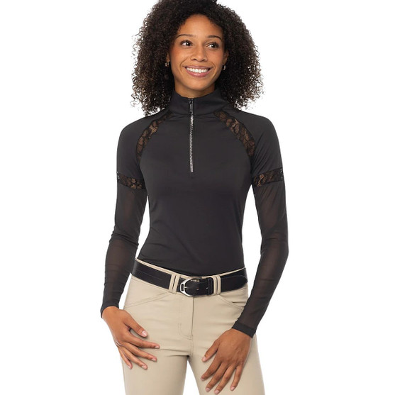 Kastel Denmark Lace Inset Mesh Sleeve Shirt BLACK FRONT
