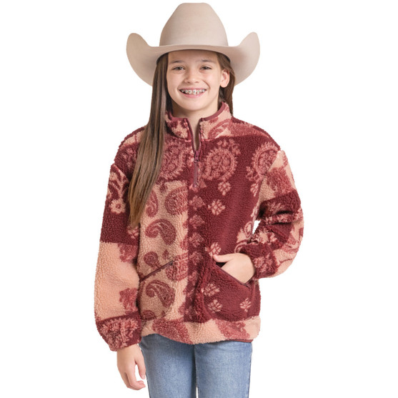 Girls Rock & Roll Denim Paisley Sherpa 1/4 Zip FRONT