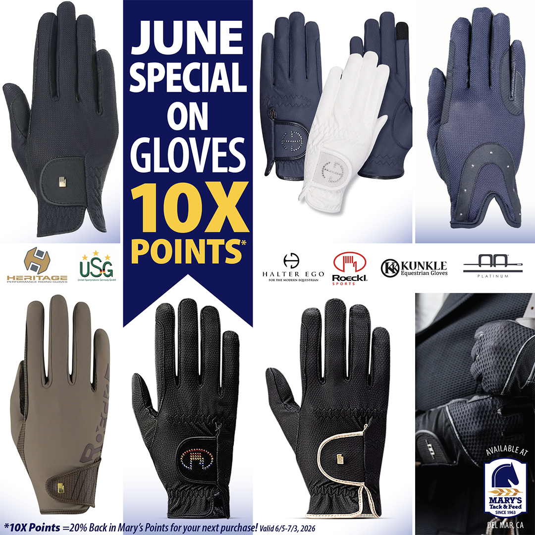 Equestrian Gloves 10X Points at Marys Tack Shop