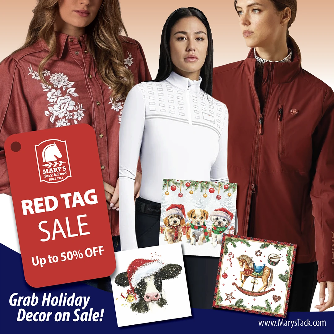 Equestrian apparel and holiday decor on SALE at Mary's Tack & Feed