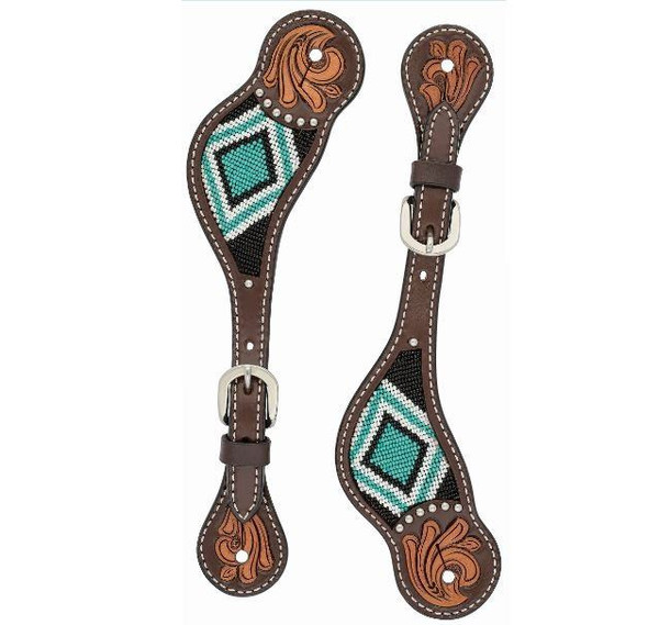 Showman ® Ladies Turquoise Beaded spur straps. main image 1