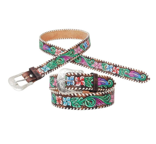 Circle Y Of Yoakum Hand-Painted Floral Leather Belt - 36\