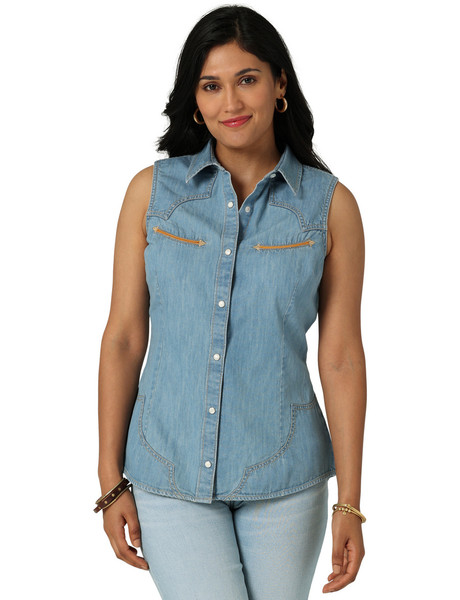 Ultimate Leather Apparel Ladies Light Blue Denim Sleeveless Shirt XS Light  Blue at Amazon Women's Clothing store