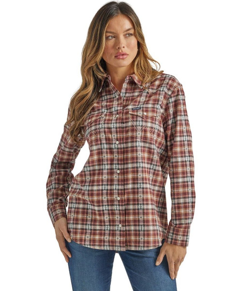 Wrangler Boyfriend Fit Flannel Plaid Shirt- Ladies Western Wear