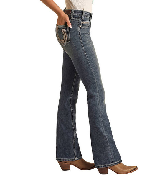 Rock & Roll Denim Horseshoe Embroidery Jeans- Western Wear