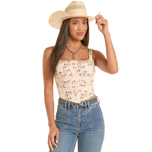 Rock & Roll Denim Horse Print Tank Top