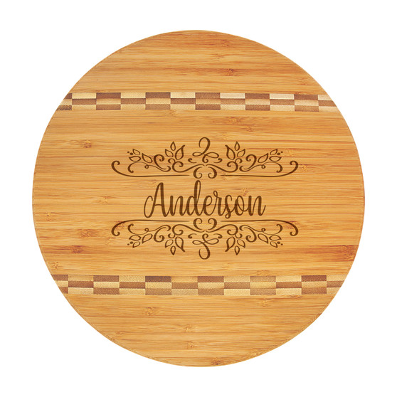 Personalized Botanical Name - Bamboo Cutting Board with Butcher Block Inlay