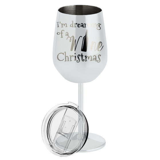 Dreaming of a Wine Christmas- Metal Wine Glass