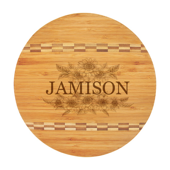Personalized Sunflower Name - Bamboo Cutting Board with Butcher Block Inlay