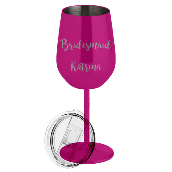 Personalized Bridesmaid Metal Wine Glass