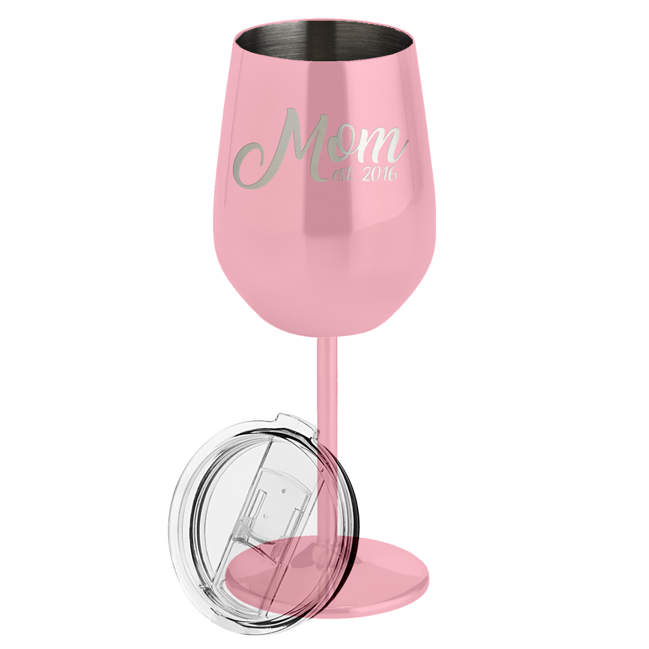 Mom est. - Metal Wine Glass - Jefferson St. Designs