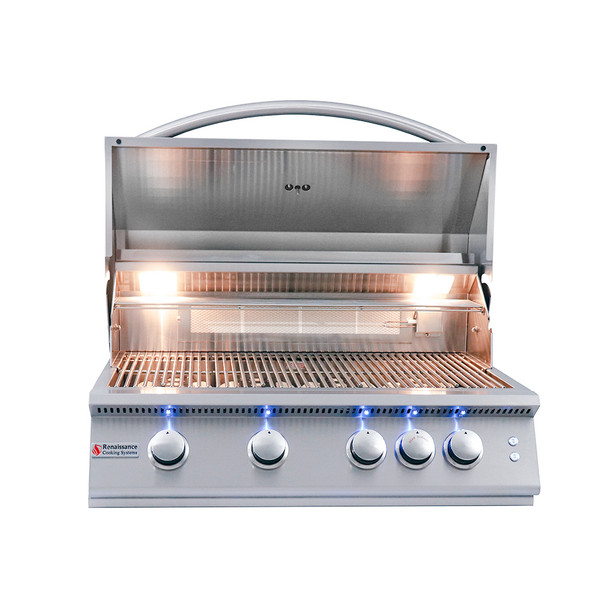 RCS Premier Series 32-Inch 4-Burner Built-In Natural Gas Grill With Rear Infrared Burner & Grill Lights - RJC32AL