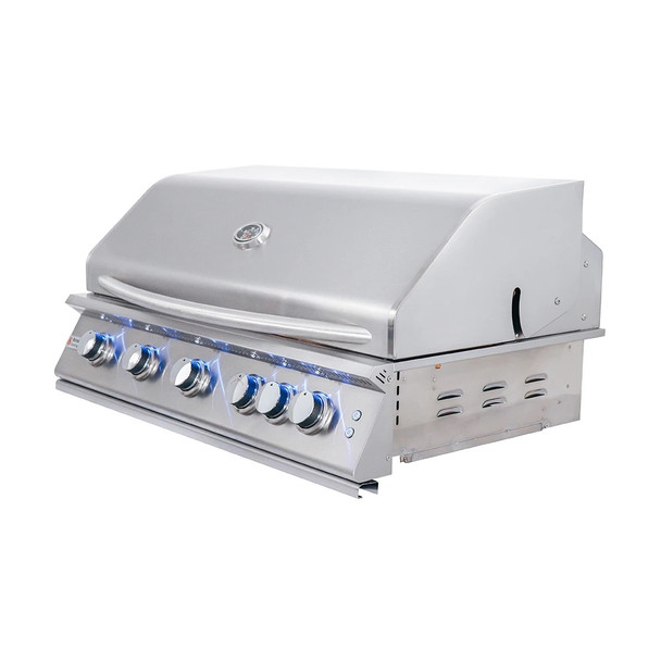 RCS Premier Series 40-Inch 5-Burner Built-In Propane Gas Grill With Rear Infrared Burner & Grill Lights - RJC40AL-LP