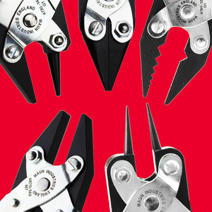 Maun BSOJ Jewellery Making Tool Kit Gold 5 Pliers close up of all 5 pliers on red background