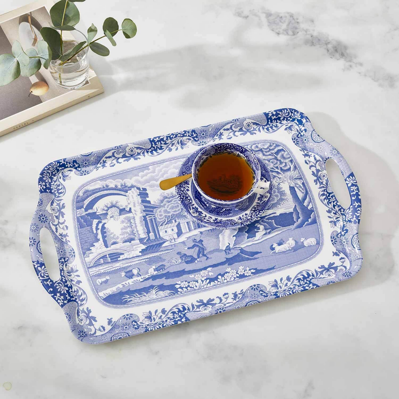 Blue Italian Large Melamine Serving Tray with handles