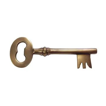 Antiqued brass key bottle opener, 6-1/4” long with a vintage skeleton key design. A stylish bar accessory and unique housewarming or groomsman gift.