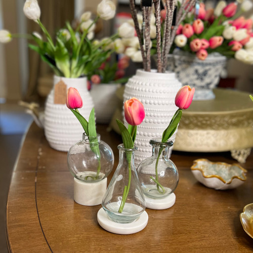 Clear Glass Vases on White Marble Base - 3 designs