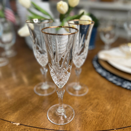 Lauren Homes Crystal Champagne Flute with Gold Rim