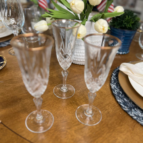 Lauren Homes Crystal Champagne Flute with Gold Rim