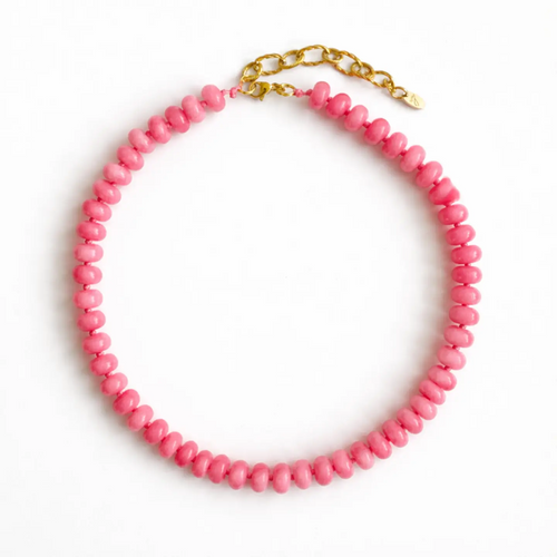Refined Pink Jade Bead Necklace | Natural Stone & Gold Accent Necklace