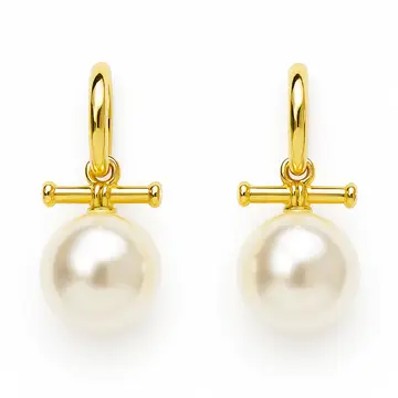 Gold toggle bar pearl drop earrings with elegant faux pearl accents