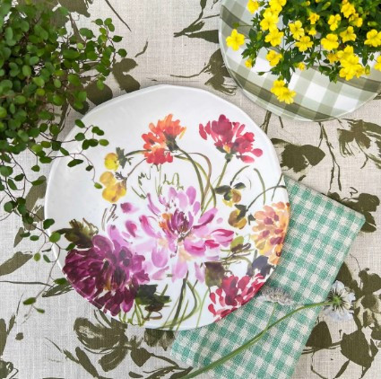 Colorful melamine dinner plates set of 6, Garden Brights design, stoneware look, shatterproof tableware