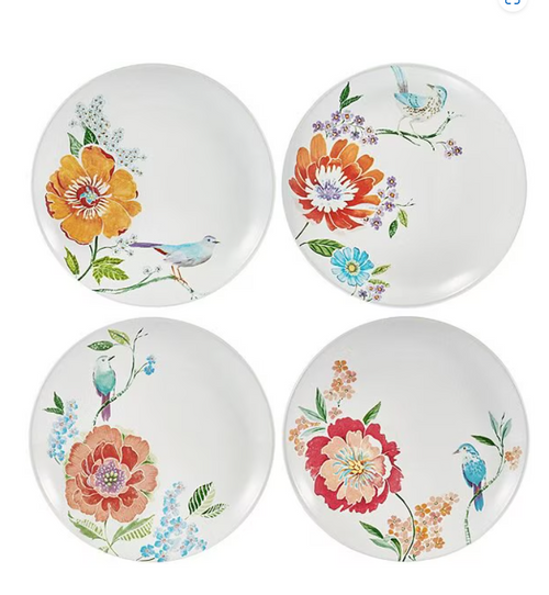 Introducing the Meadow Collection by Fitz and Floyd! Our Set of 4 Assorted Party Plates brings spring's charm to your table with vibrant flowers and perched birds. Crafted from durable earthenware, these plates are perfect for any occasion. Dishwasher and microwave safe. Dimensions: approx. 8.25" dia. x 1" H.