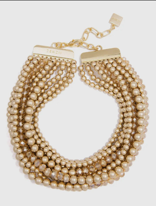 zenzii-metallic-crystal-collar-necklace-matte-gold.jpg


Zenzii metallic and crystal beaded collar necklace in matte gold, layered statement necklace