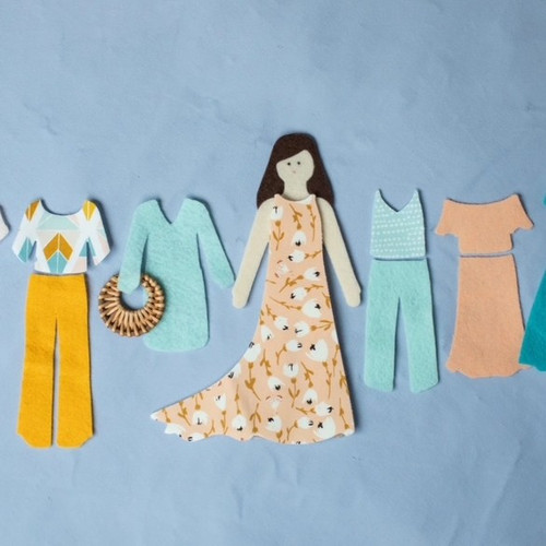 Eco-friendly dress-up dolls made in USA from recycled material. Includes 1 doll, 13 outfits, and 54 mix and match looks to spark creativity and imaginative play.