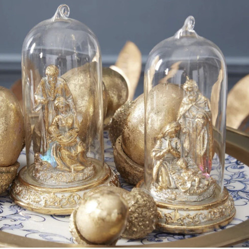 LED Gold Nativity Cloche Ornaments
