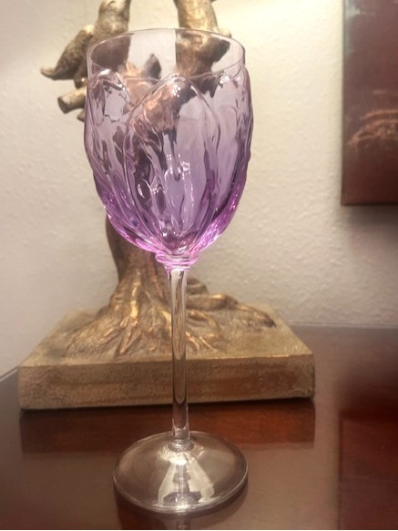 Block Tulipa lilac wine glasses set of 6, pressed glass tulip design, crafted in Portugal. Discontinued collectibles colored glassware.