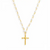 Cabled Cross Pendant Necklace featuring an 18K gold-plated cable-textured cross on a luminous glass pearl chain with an adjustable 16-inch necklace and 2-inch extender.
