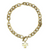 Gold chunky chain necklace with a hammered cross charm on a white background.