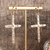 Quiet Devotion hammered gold cross crystal drop earrings with artisan-inspired textured finish