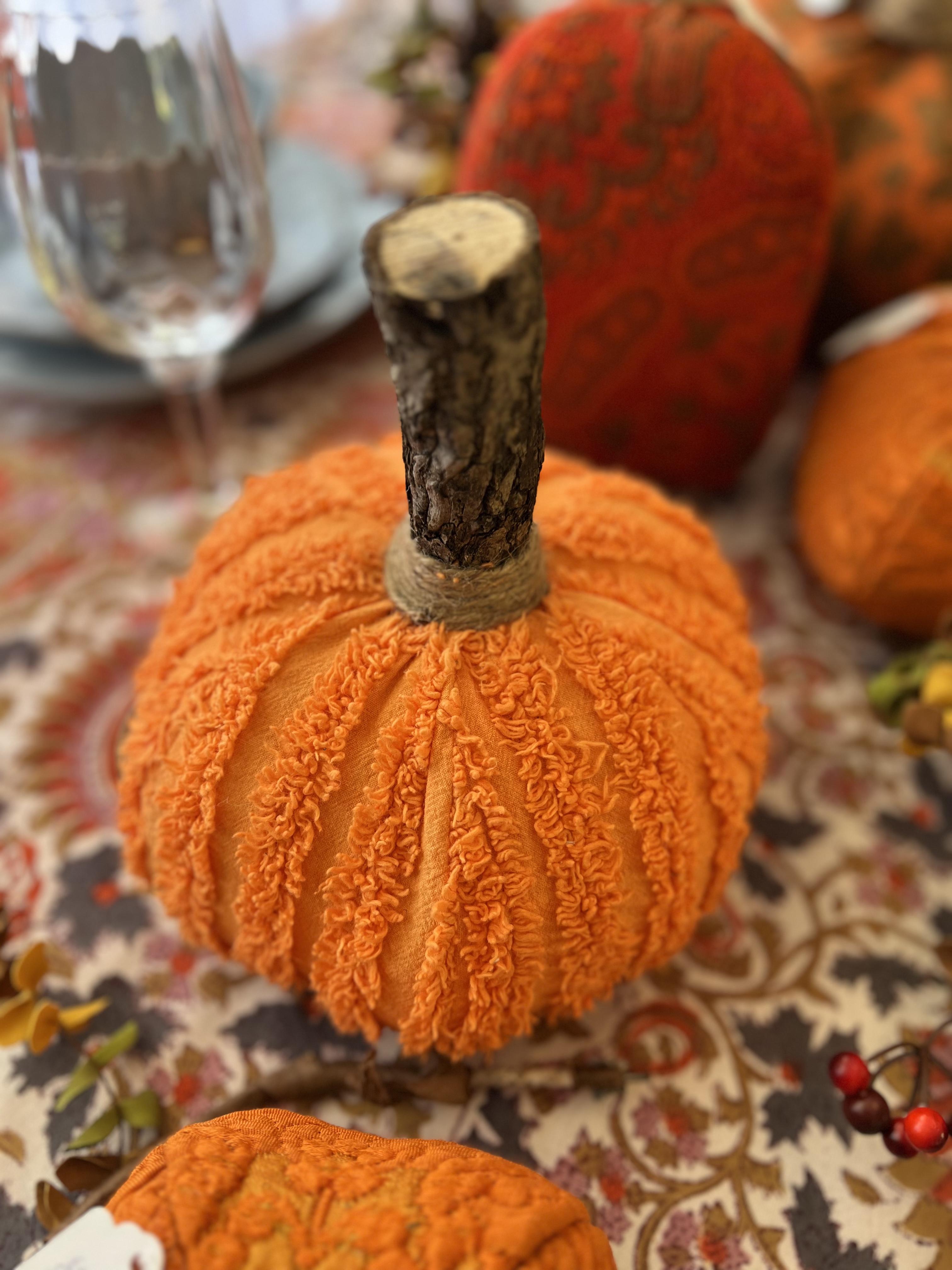 Vintage Hand Sewn Pumpkins - Large 6 Panel Round – 1960's Chenille