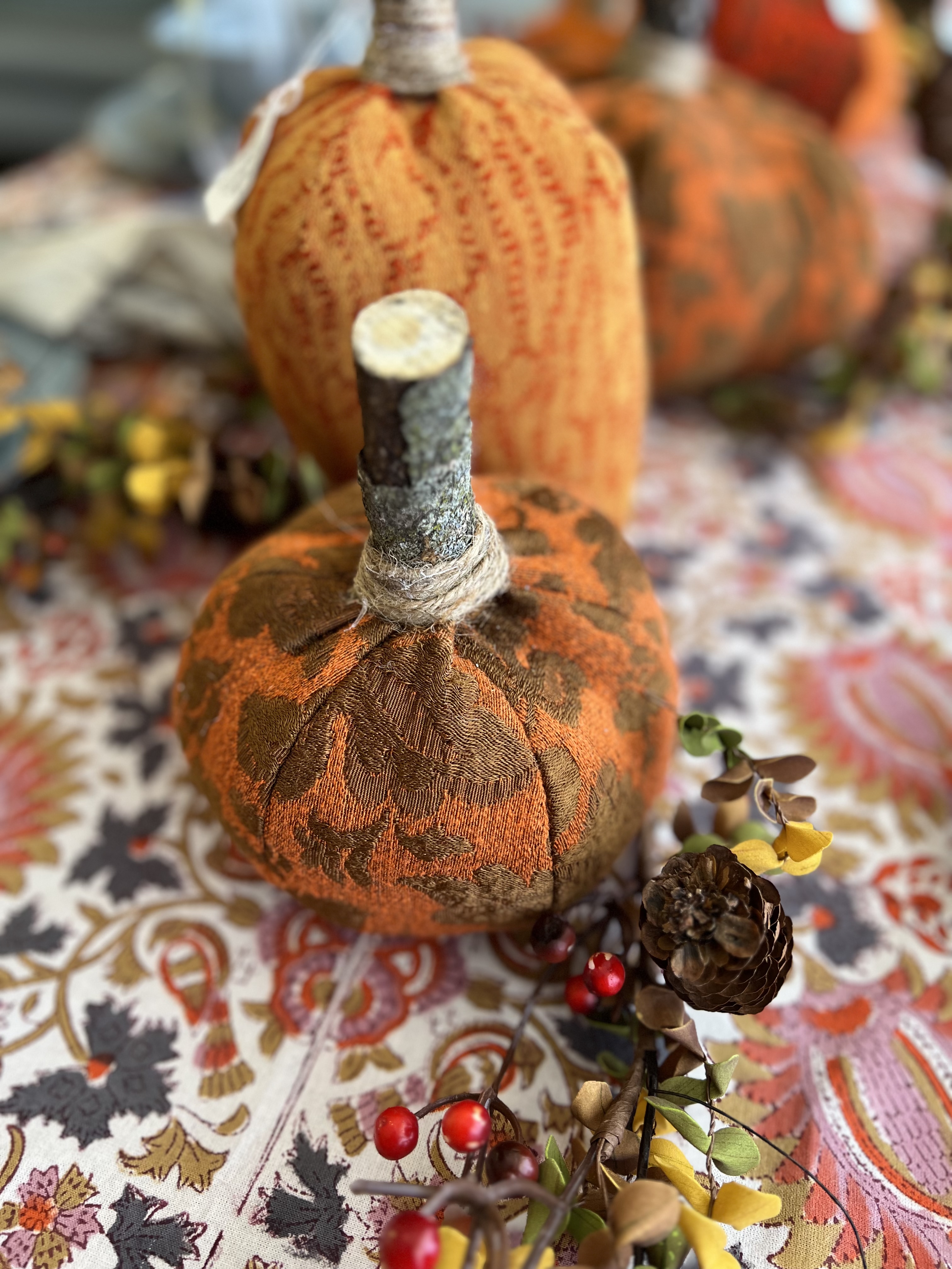 Vintage Hand Sewn Pumpkins - Medium 6 Panel Round – 1950's Italian Silk Bedspread Orange and Brown