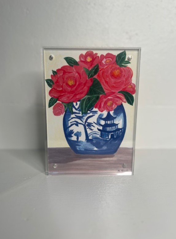 Acrylic Block Art, Medium – Chinoiserie Vase with Flowers