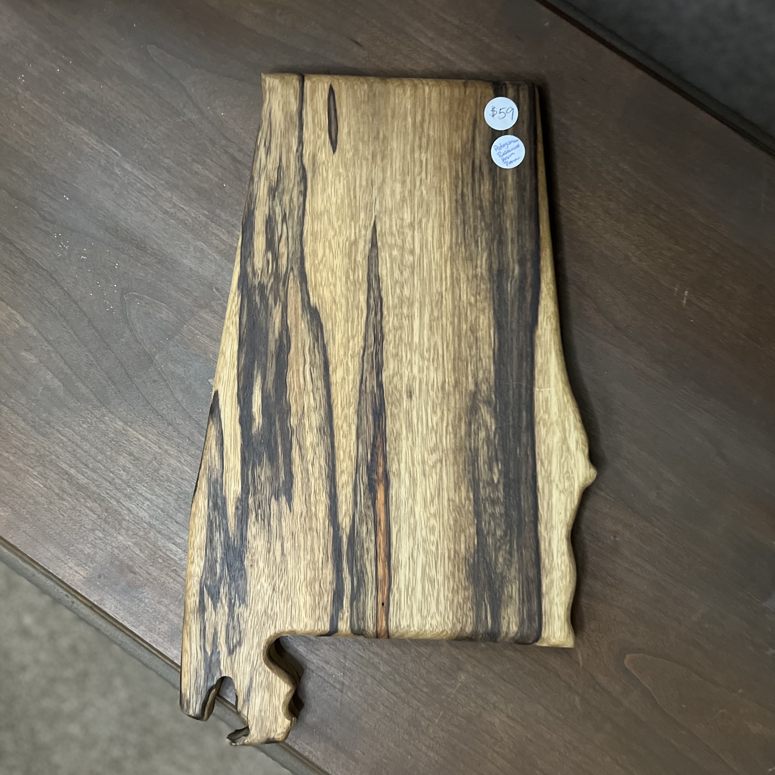 Handcrafted State of Alabama Charcuterie Board – State of AL - Patagonian Rosewood from Peru