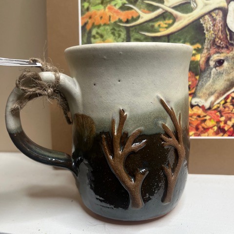 Handcrafted Deer Antler Mug by Alabama Vitrified – #4 Antler Green, Cream and Brown
