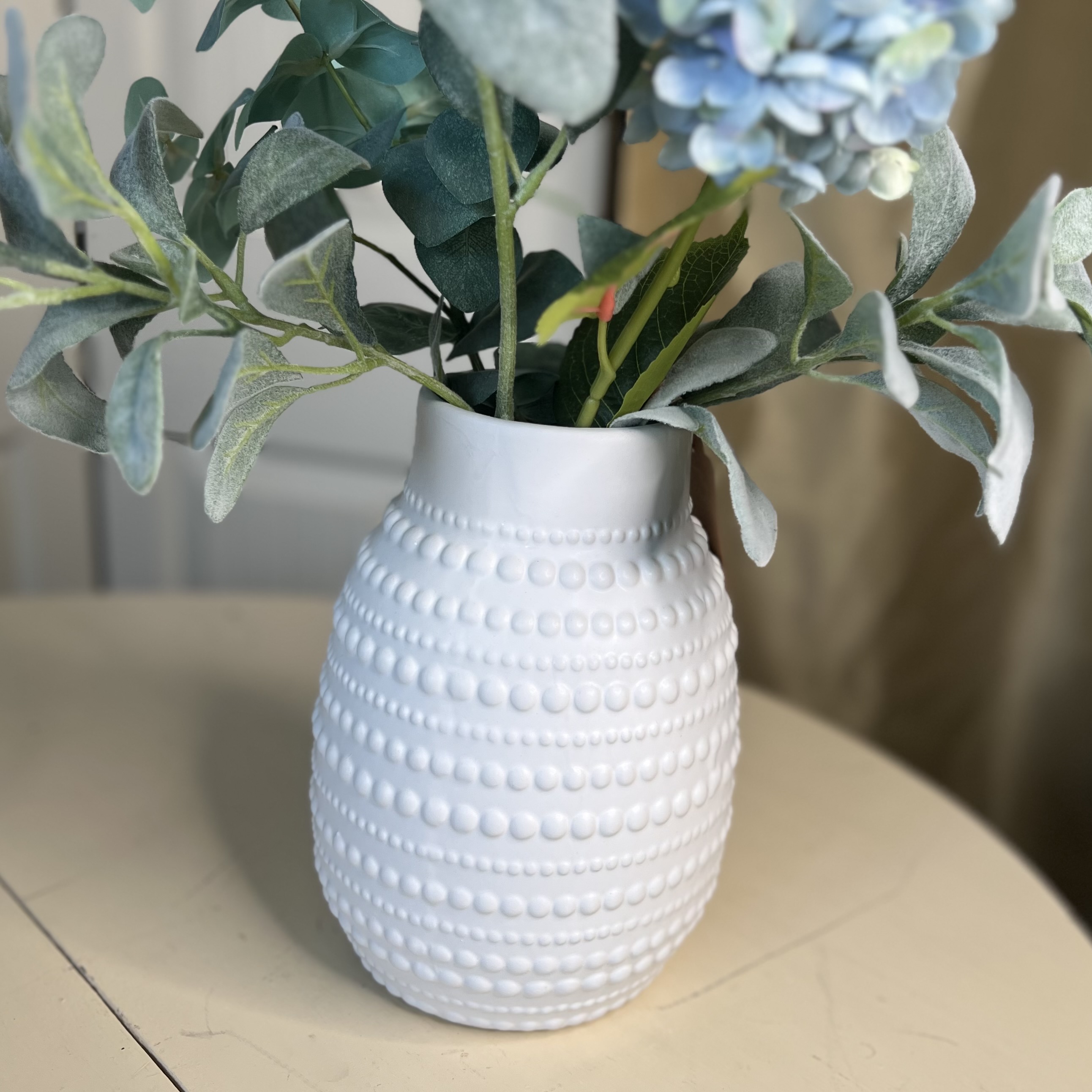 Dot Embossed White Ceramic Vase – Medium
