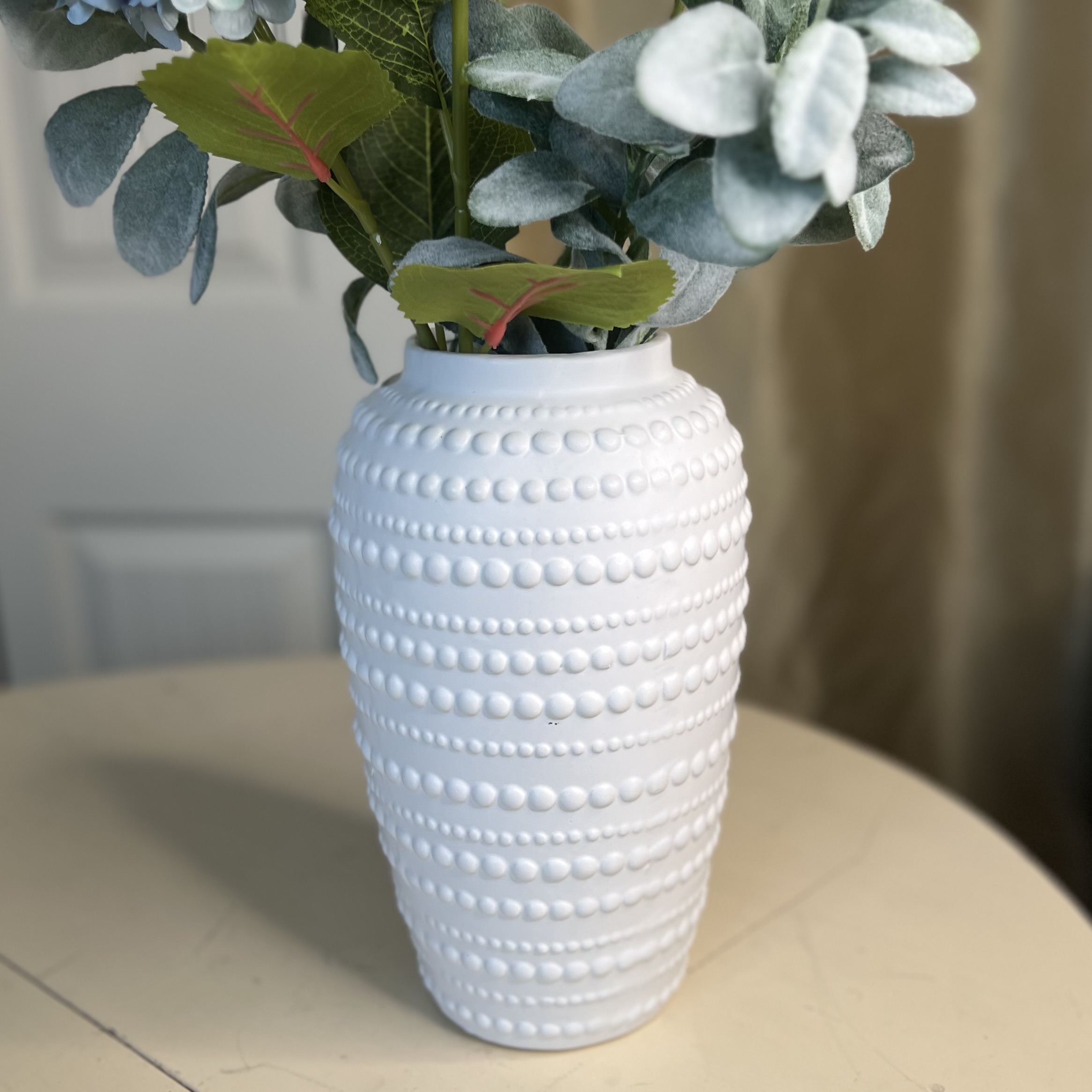 Dot Embossed White Ceramic Vase – Large