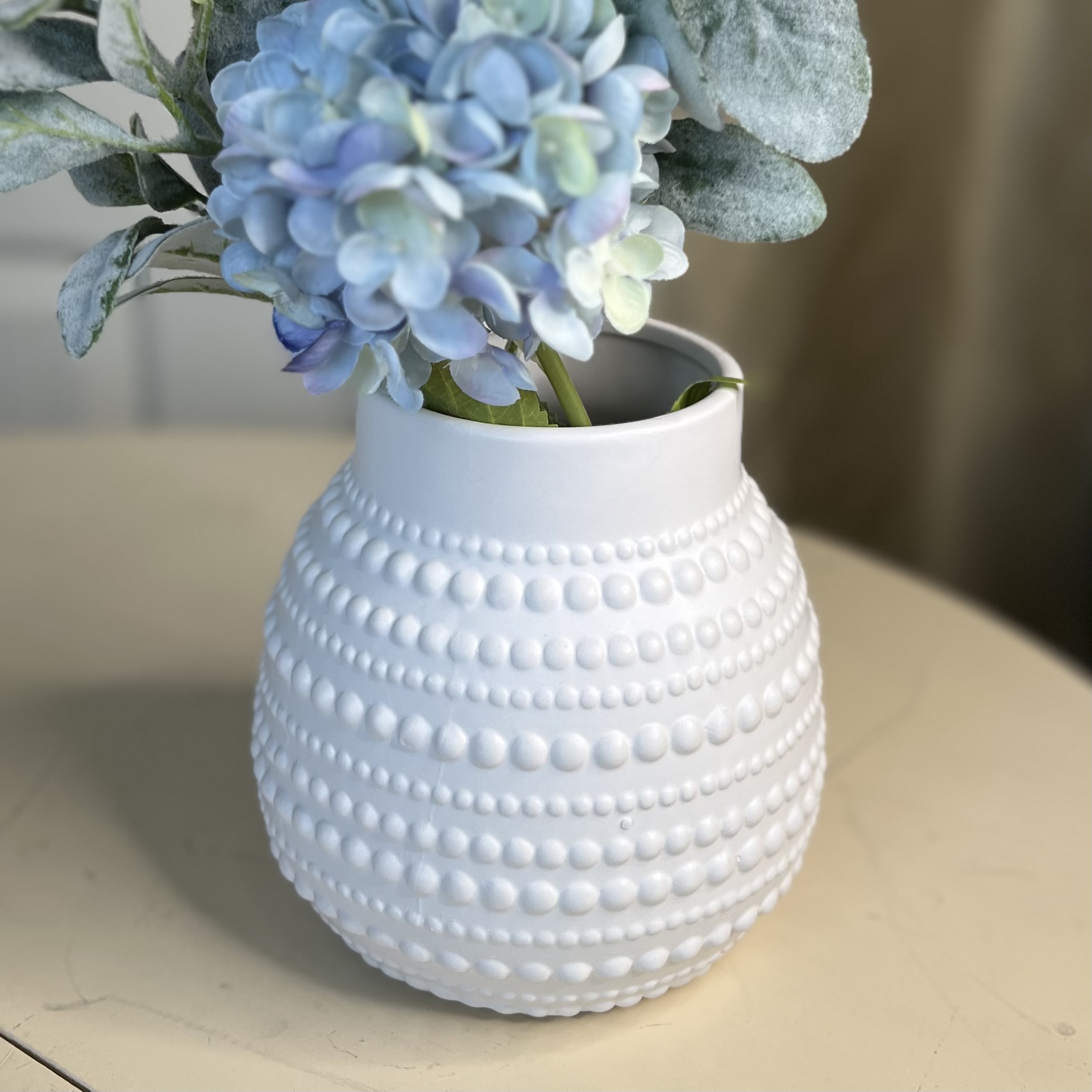 Dot Embossed White Ceramic Vase