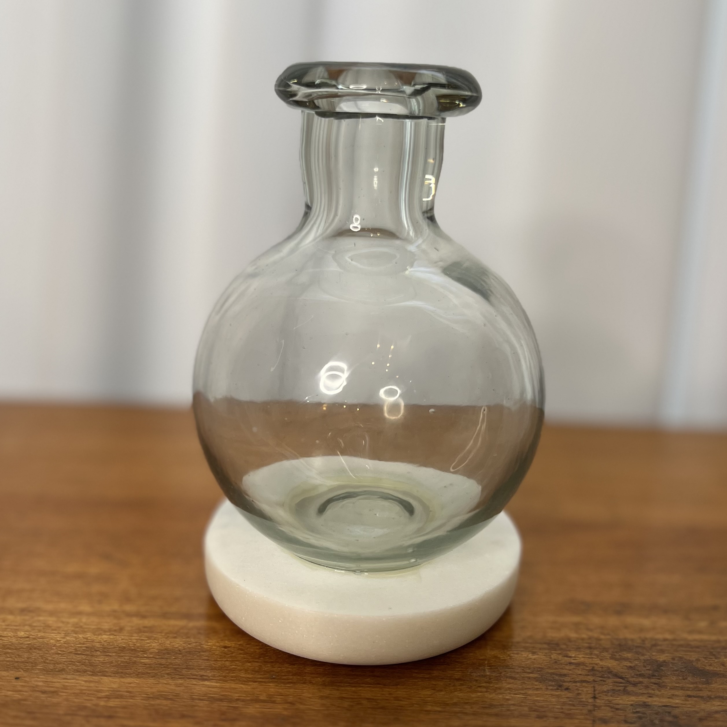 Clear Glass Vases on White Marble Base - 3 designs – Round Glass on Short Marble Base